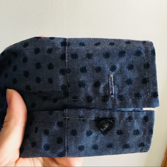 Van Heusen Gray Blue Button Down Shirt Blouse Dots - Picture 3 of 8